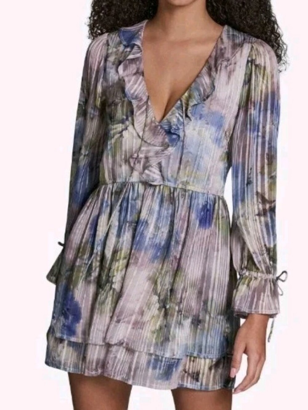 BCBG Size 12 Multicolor Print Metallic Long Sleeve Dress $119